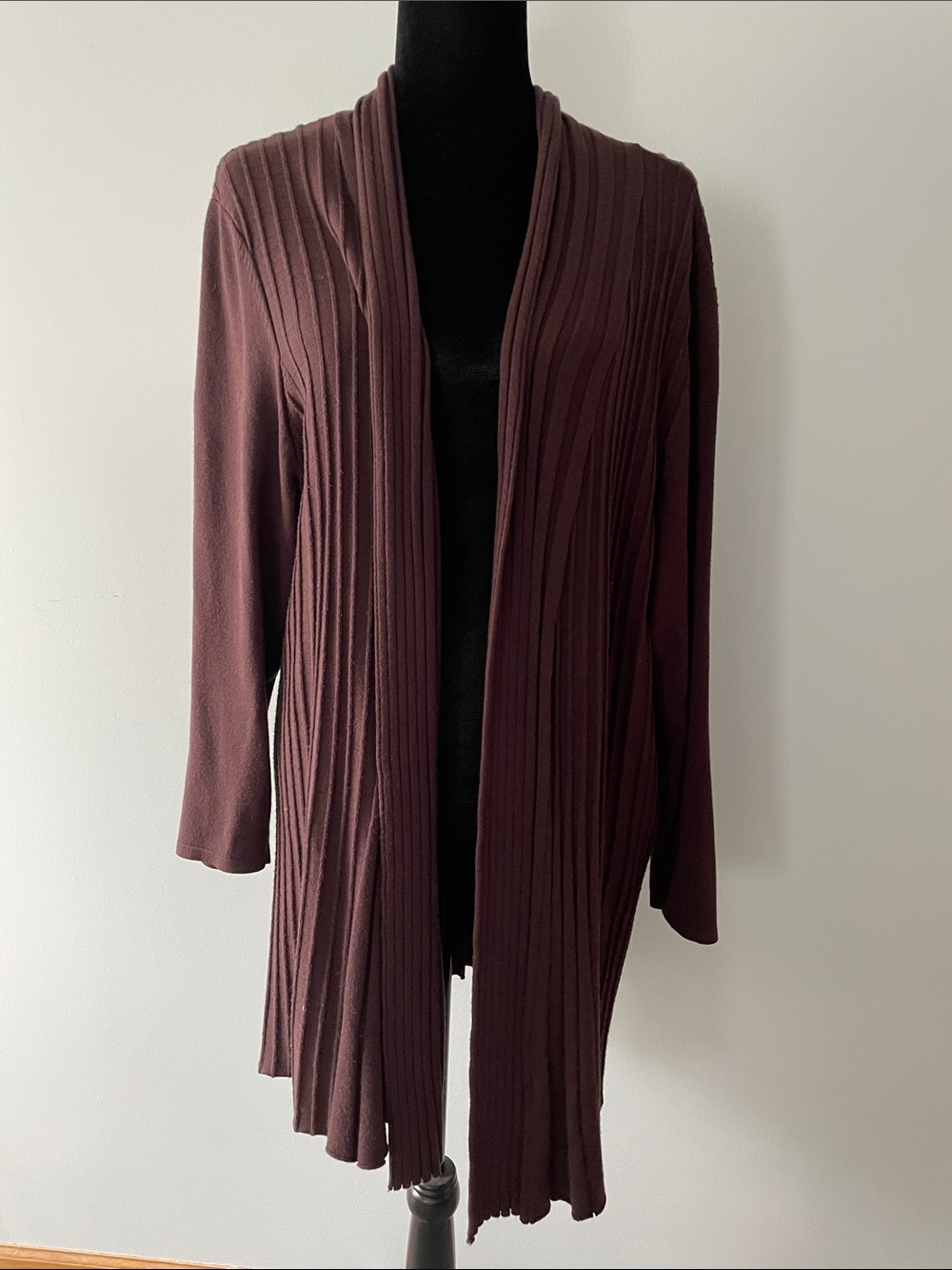 NY Collection Open-Front Ribbed Cardigan - Burgundy